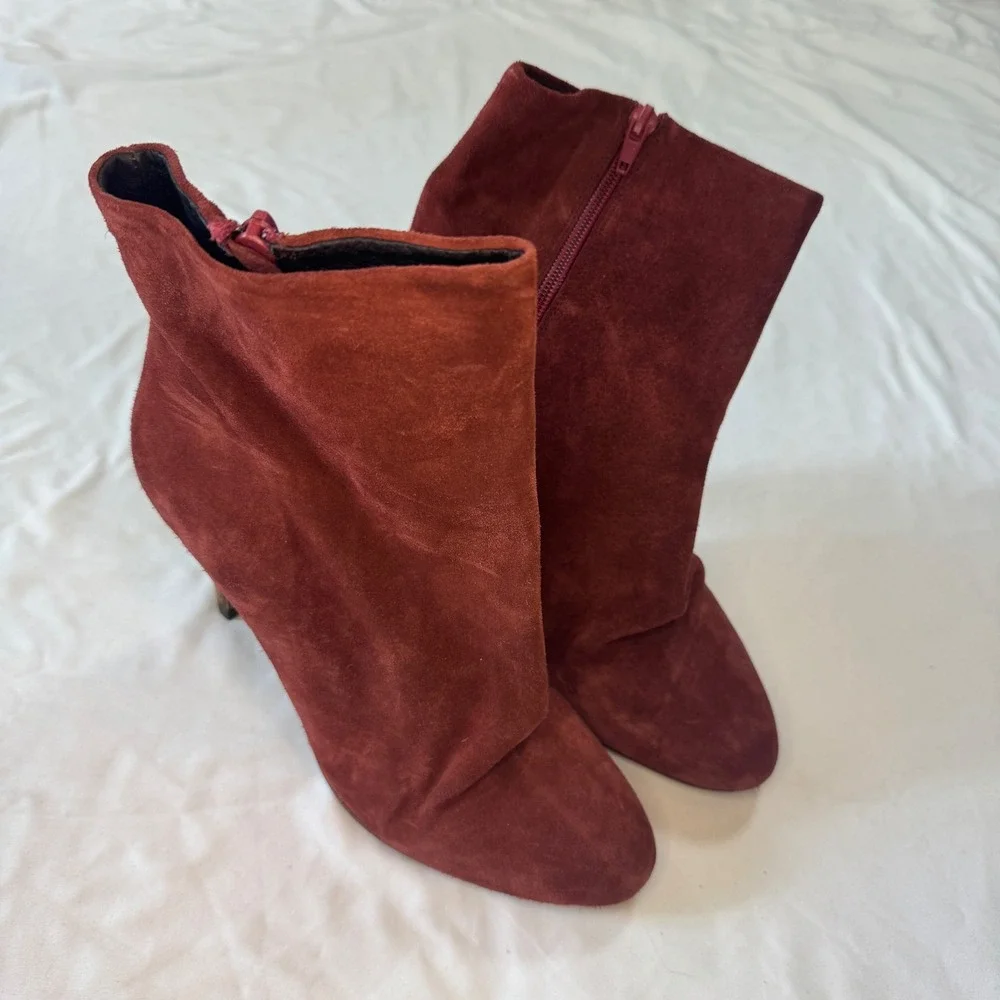 Free People Burgundy Suede Pointed Toe Stiletto Ankle Boots‎ EU 38 US Size 7.5